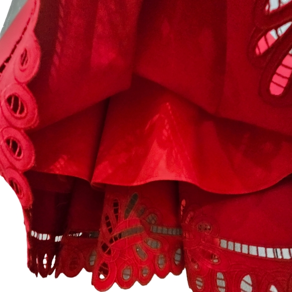 Nwot Talbots Red Ponte Knit Three quarter Sleeve Scalloped Cutout Lace Dress - Picture 12 of 17